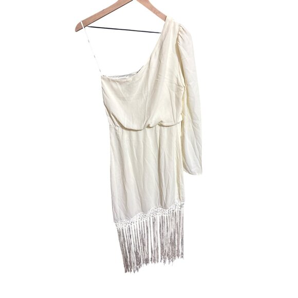One-Shoulder Fringe Midi Dress In Ivory By Lulus -‎ S NEW - Picture 6 of 6